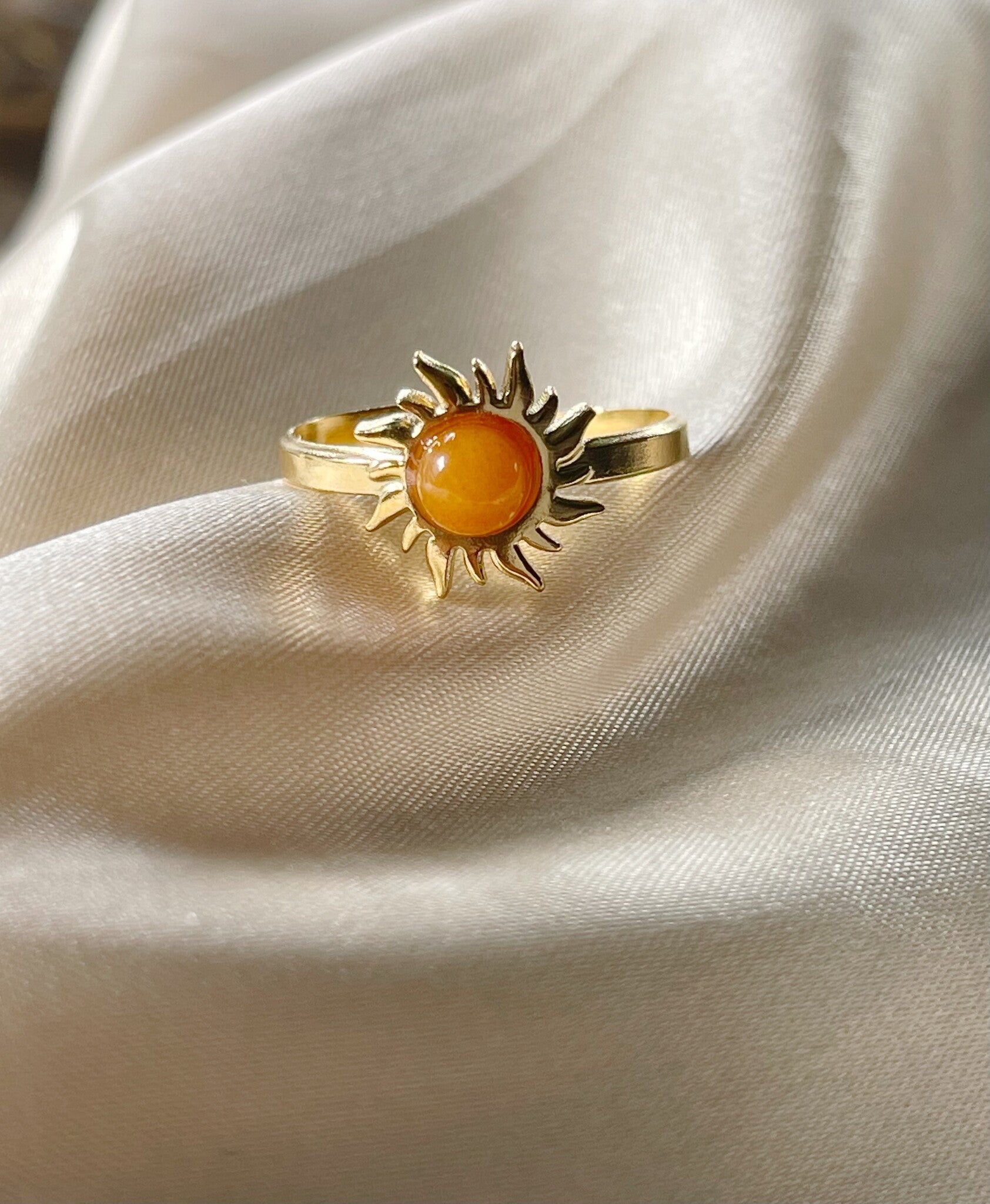 Sonnenblume - Ring - Edelstahl - Verstellbar - Naturstein