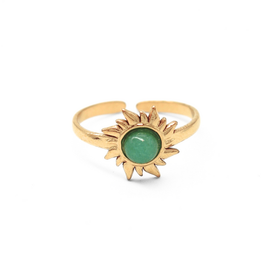 Girasol - Anillo - Acero inoxidable - Ajustable - Piedra natural