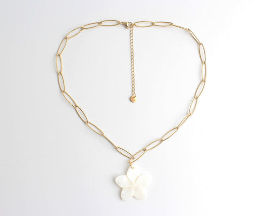 Collier Big White Flower - Acier inoxydable