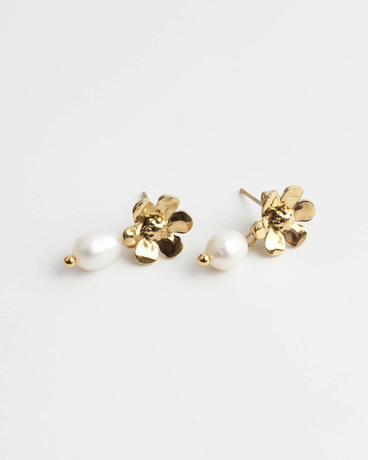 Perle et marguerite - Boucles d'oreilles - Boucles d'oreilles - Acier inoxydable