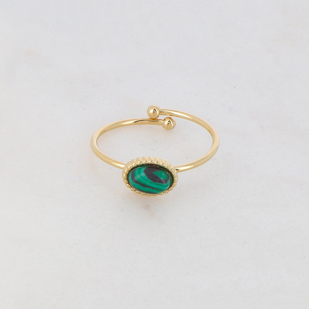 Small Malachite - Ring - Natural Stone - Stainless Steel - Adjustable