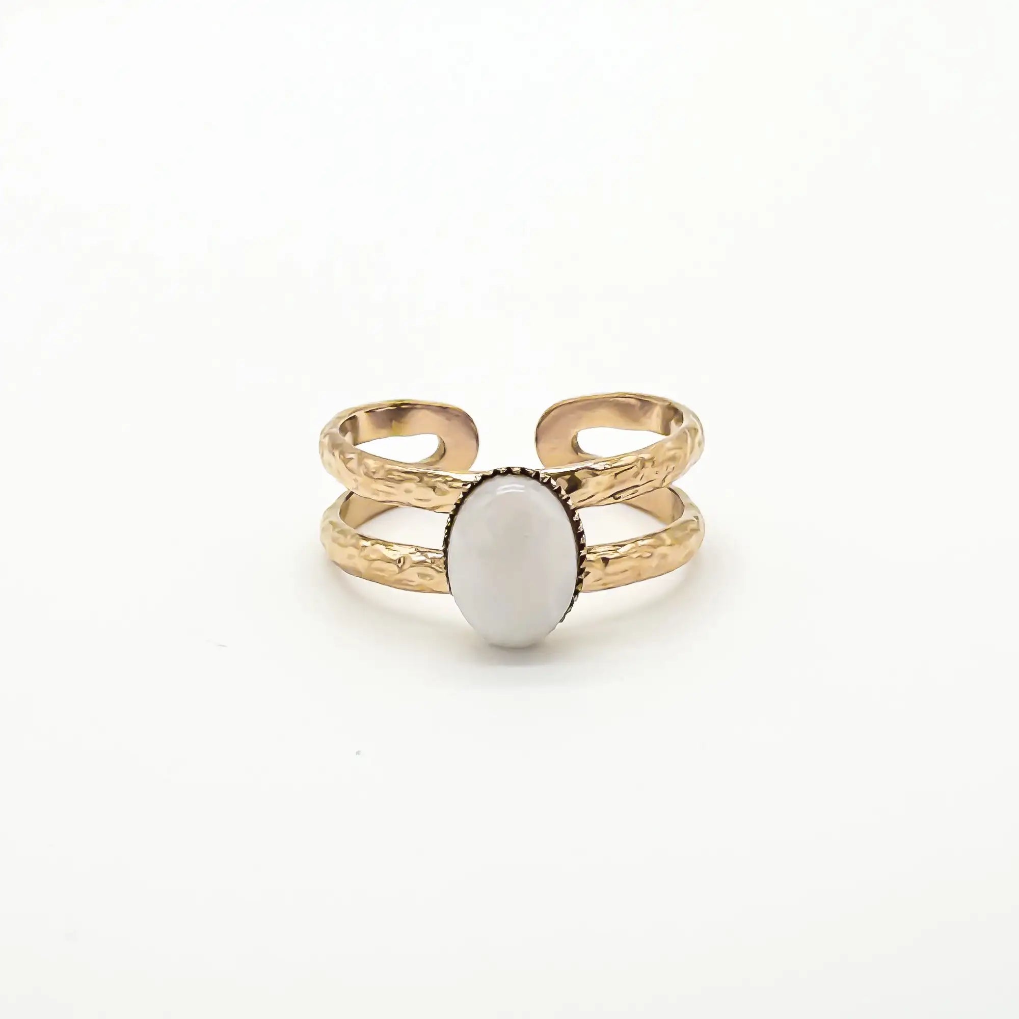 Suzi - Ring - Natural Stone - Stainless Steel - Adjustable