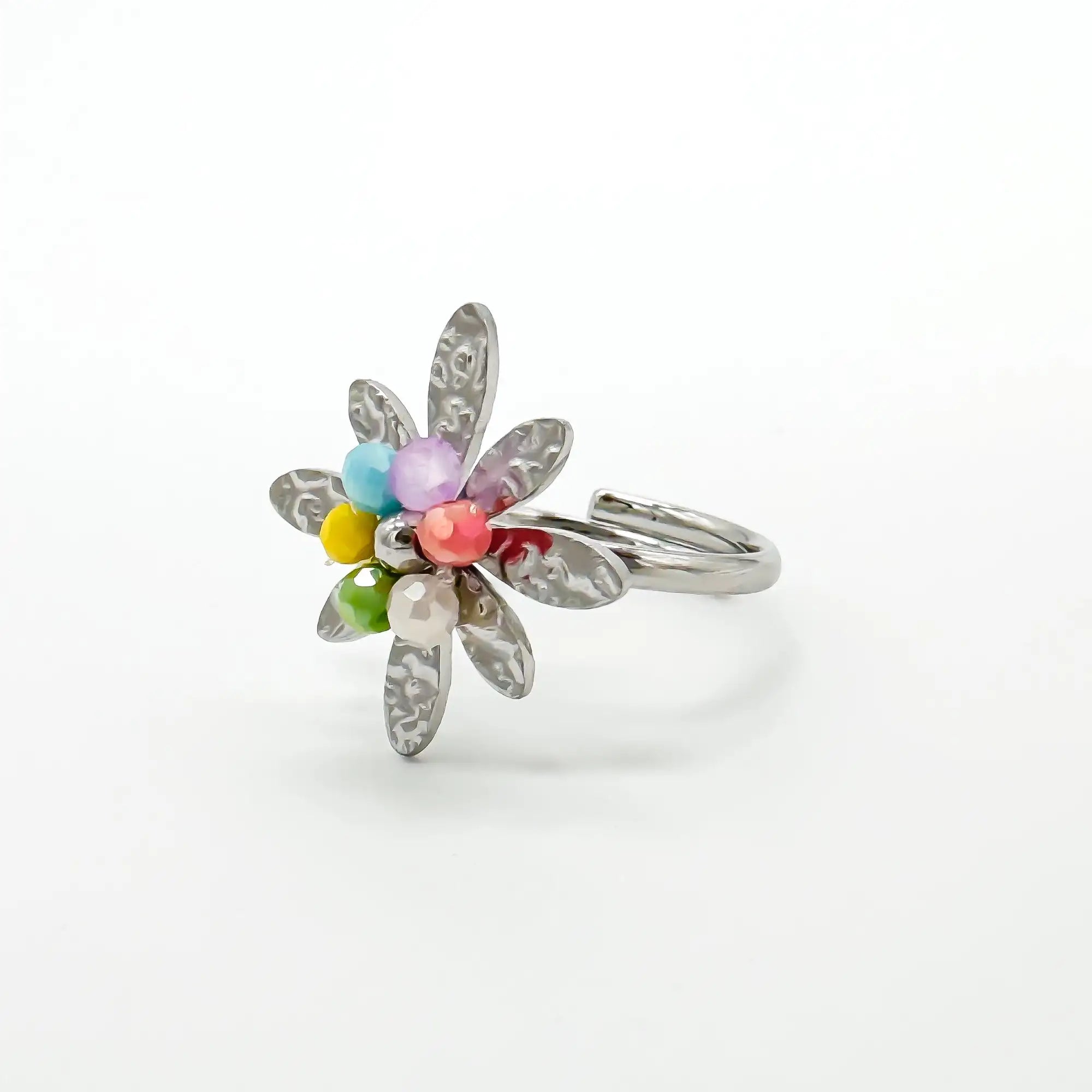 Flor de colores - Anillo - Acero inoxidable - Ajustable