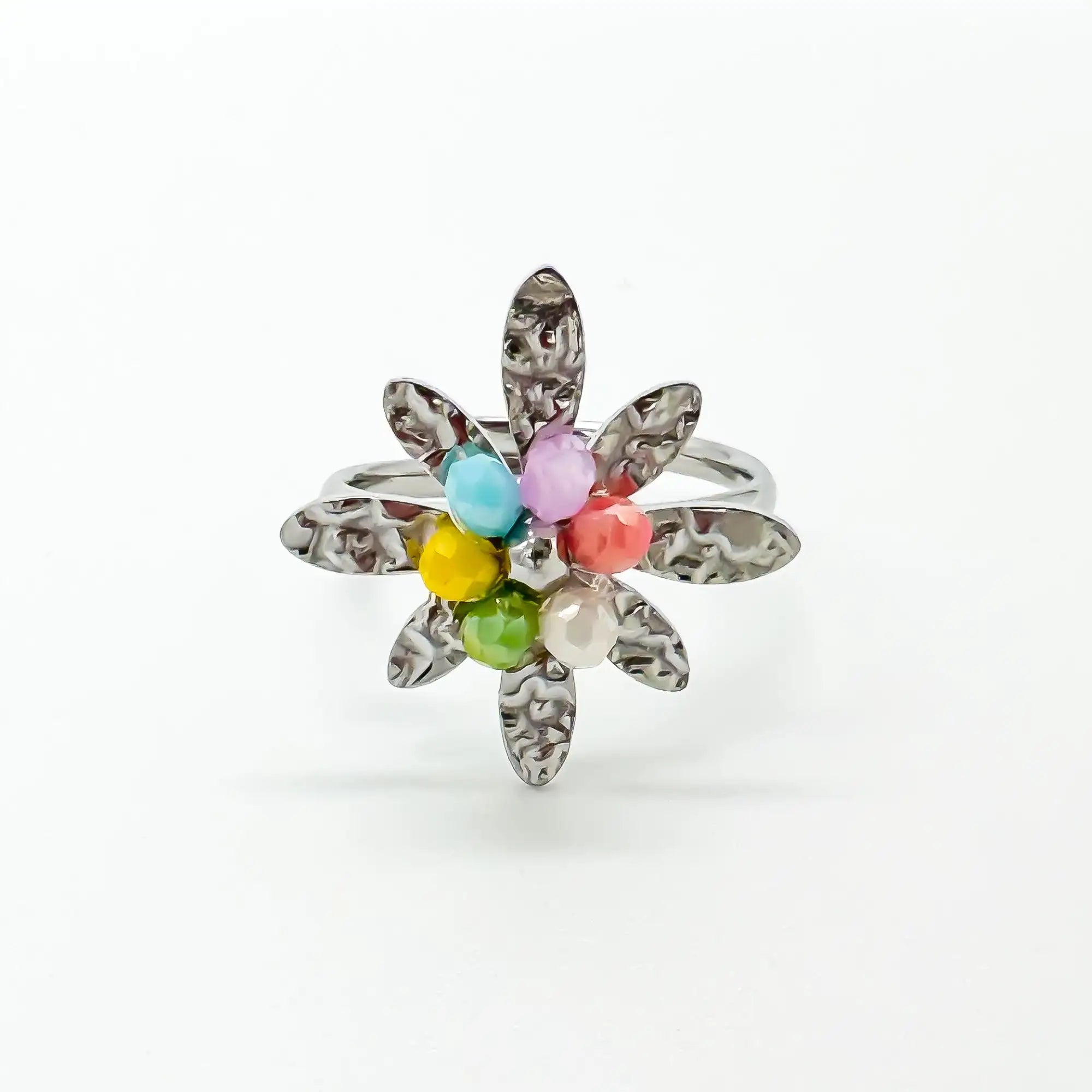 Flor de colores - Anillo - Acero inoxidable - Ajustable