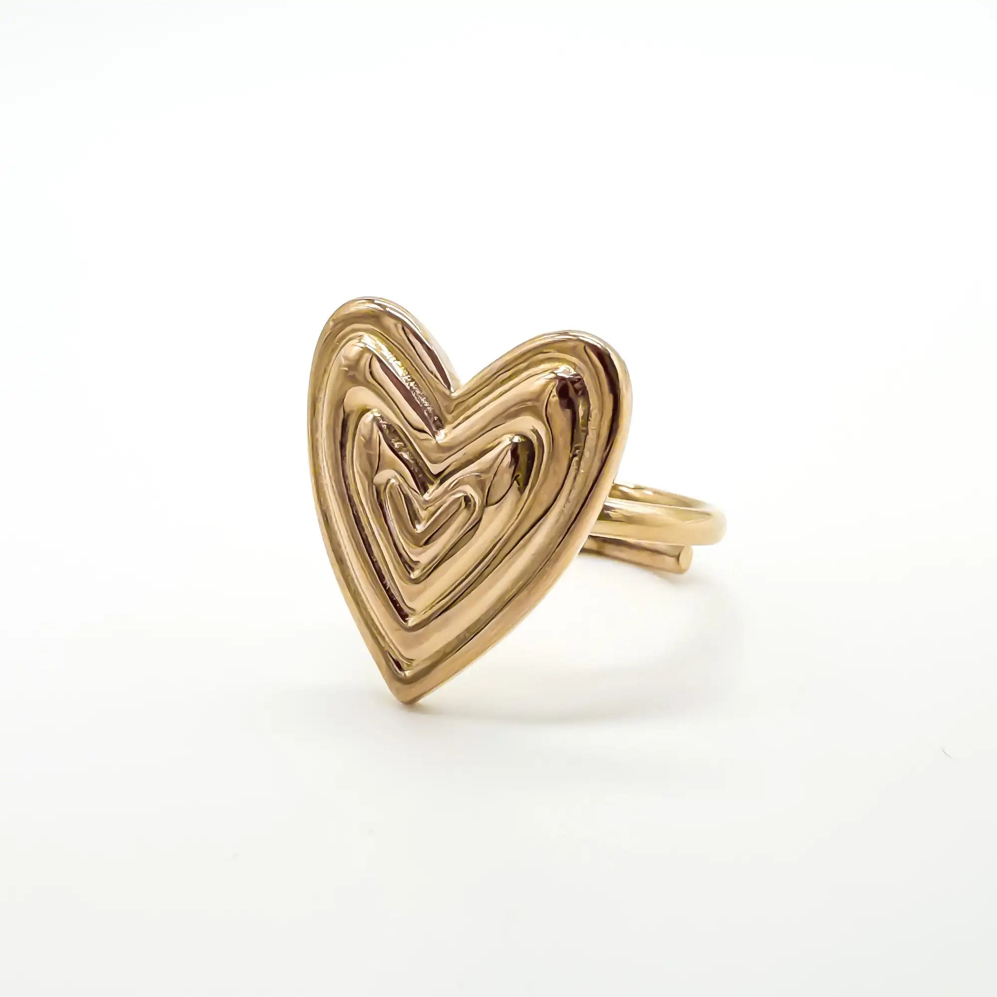 Groovy Heart - Ring - Stainless Steel - Adjustable