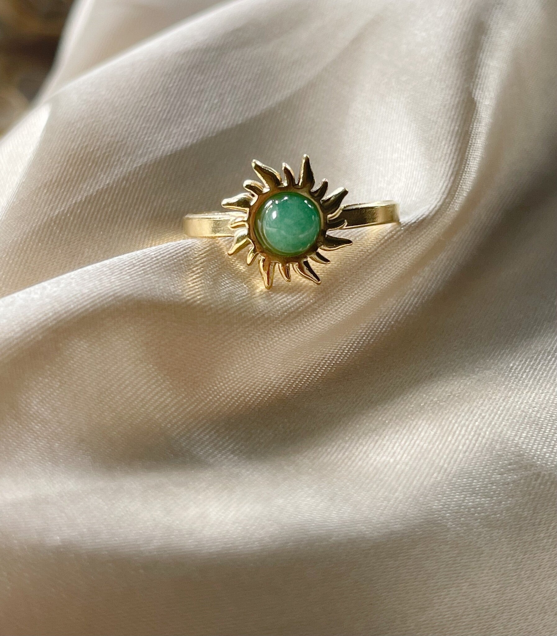 Sunflower - Ring - Stainless Steel - Adjustable - Natural Stone