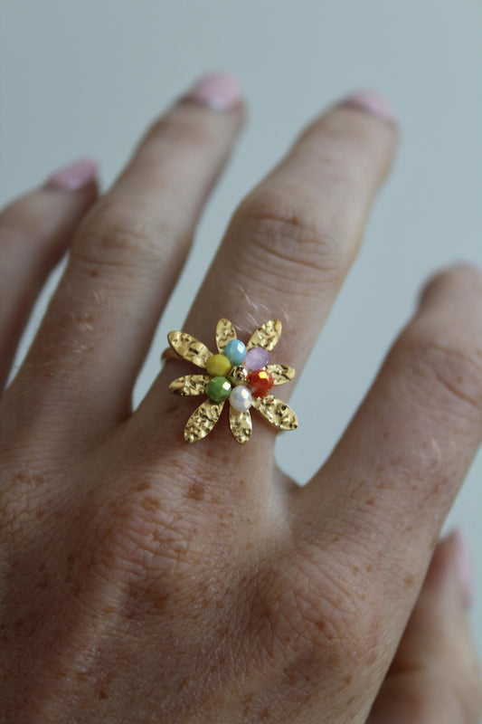 Flor de colores - Anillo - Acero inoxidable - Ajustable