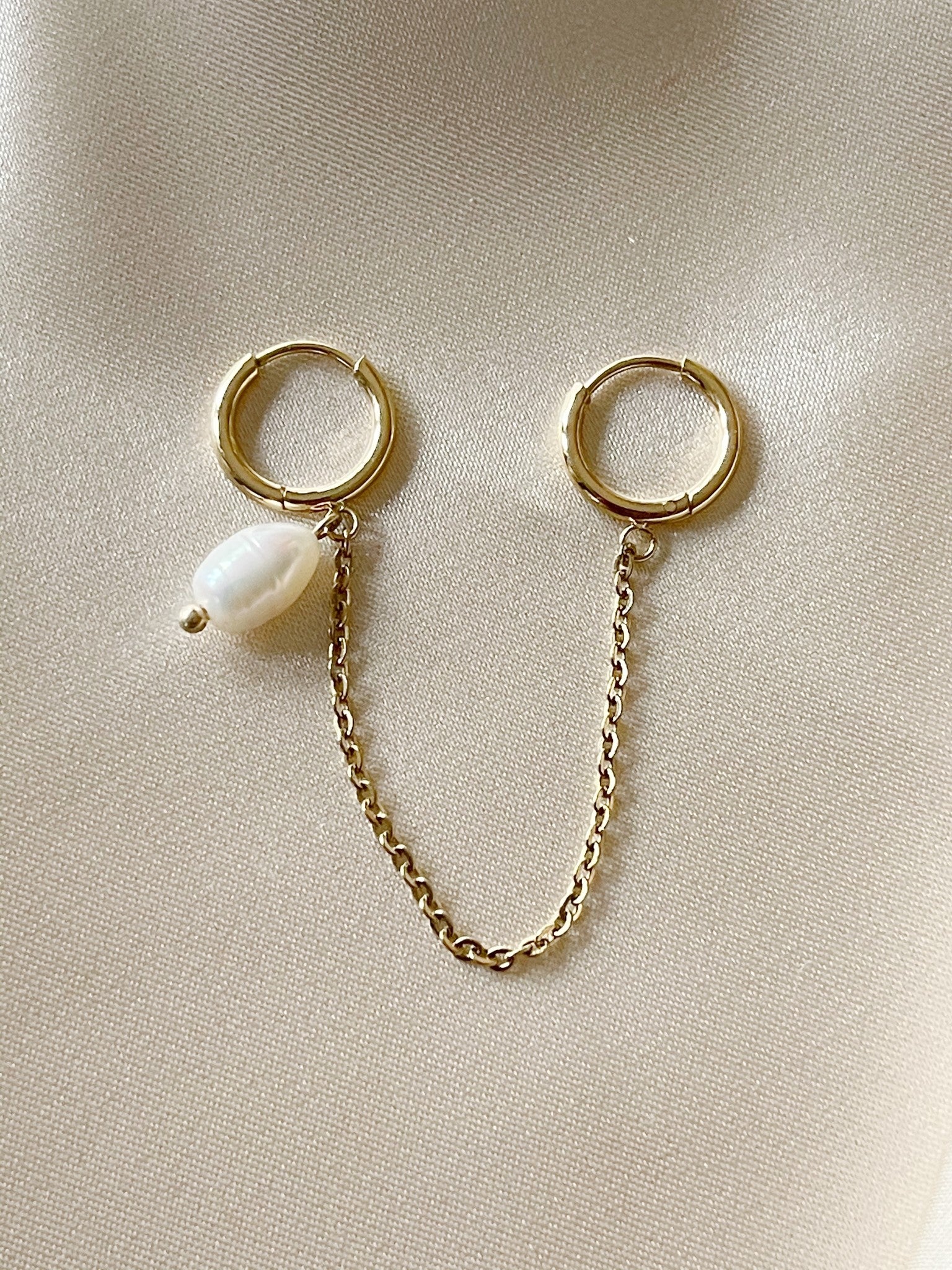 Pearl - Natural stone - Double earring - Stainless Steel