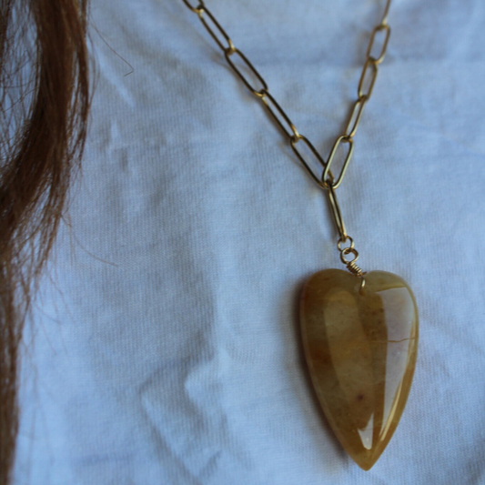 Natural Stone Heart - Ketting - Natuursteen - Stainless Steel