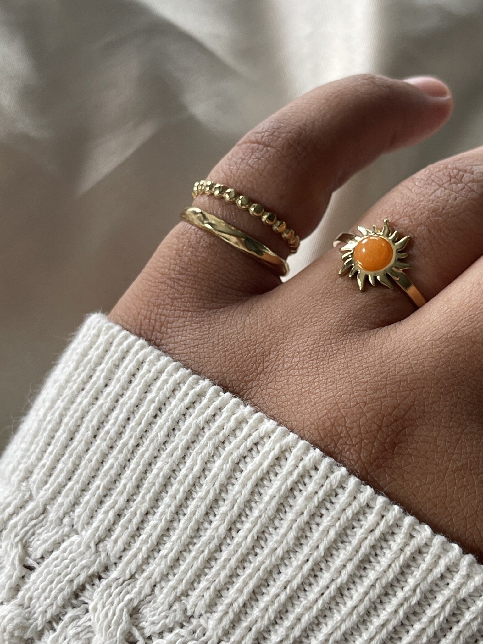 Girasol - Anillo - Acero inoxidable - Ajustable - Piedra natural