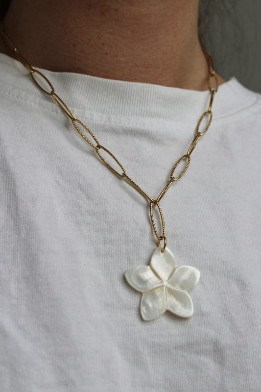 Collier Big White Flower - Acier inoxydable