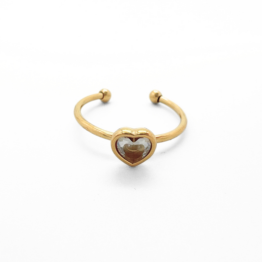 Corazón de circonita - Anillo - Acero inoxidable - Ajustable